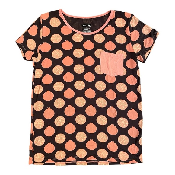 KICKEE Bamboo Soft Pomegranate Print Pink Brown Short Sleeve Pocket Tee - Picture 2 of 2